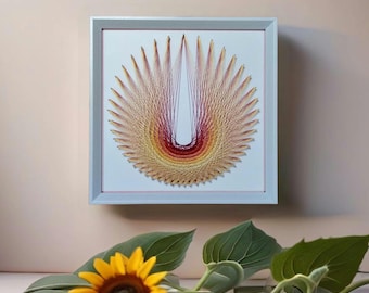 Arte de hilo con mandalas: diseño geométrico de cola de pavo real hecho a mano
