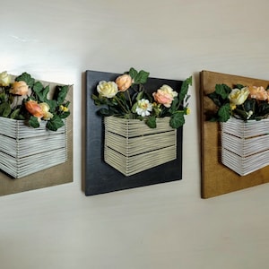 Taschenvase an der Wand, String Art Vase, Bauernhausdekor, botanische Wandkunst, Wandblumenvase, neues Hausgeschenk, Geburtstagsgeschenk, Geschenk für sie