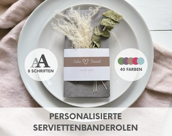 Personalisierbare Servietten-Banderolen, Moderne Tischdeko für Hochzeit, Minimalistische DIY-Hochzeitsdeko zum Ausdrucken