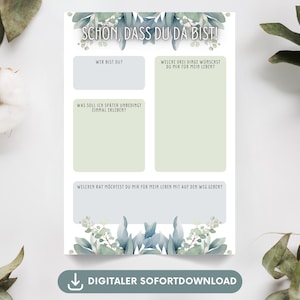 Baptism guest book page DIN A4 to print, alternative guest book baptism eucalyptus, wishes baptism memory guest book card to fill out