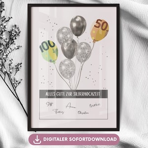 銀婚式のためのお金の贈り物、結婚25周年の贈り物のアイデア紙幣は銀婚式のためのお金を与えます、結婚25周年のポスター記念日