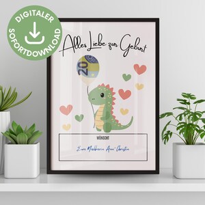 Geburt Geldgeschenk-Poster Dinosaurier, Wunscherfüller Geld verschenken, Last-Minute-Geschenk Baby, Geldscheine verpacken Geburt Junge