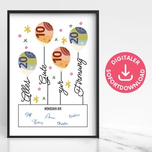 Confirmation money gift, balloons poster, wish fulfiller money gift, last minute gift, download to print