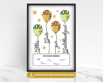 Golden Wedding Anniversary Money Gift for 50 Years of Marriage - Poster for Giving Money as a Gift for the 50th Wedding Anniversary, Gift Idea for a Golden Wedding