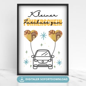 Regalo de dinero para carnet de conducir, cumplidor de deseos, idea de regalo, embalaje de dinero para coche, póster de embalaje de dinero, regalo para carnet de conducir