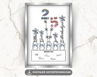Regalo in denaro per un anniversario di matrimonio d'argento, idea regalo per il 25° anniversario di matrimonio, regalare denaro per un anniversario di matrimonio d'argento, poster per 25 anni di matrimonio