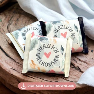Chocolate banderoles to print, welcome gift table decoration, small attention for guests, small gift with saying