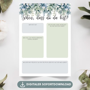 Baptism guest book cards DIN A4 print template, alternative guest book baptism eucalyptus to print, wishes baptism reminder to fill out