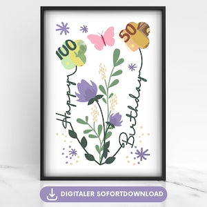 Happy Birthday money gift poster DIN A4 for banknotes, birthday gift money, packaging money gift wish fulfiller