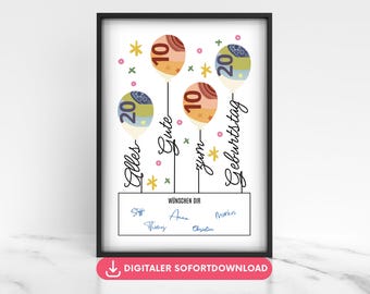 Geldgeschenk Geburtstag Geld verpacken, Geldgeschenk zum Ausdrucken, Last Minute Geschenk Wunscherfüller Geldgeschenk Poster Druckvorlage