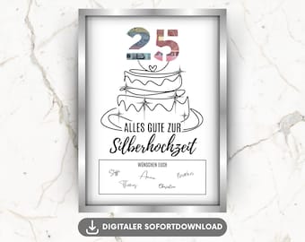 Regalo in denaro per un anniversario di matrimonio d'argento, idea regalo per il 25° anniversario di matrimonio, regalare denaro per un anniversario di matrimonio d'argento, poster per 25 anni di matrimonio