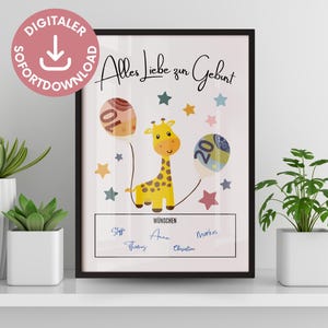 Geburt Geldgeschenk-Poster Giraffe, Wunscherfüller Geld verschenken, Last-Minute-Geschenk Baby, Geburt Geldscheine verpacken