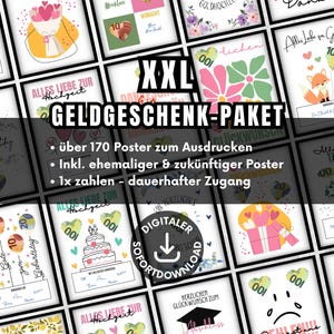 XXL poster set for cash gifts, savings package cash gift posters, last-minute gift ideas for wrapping money, PDF cash gifts to print
