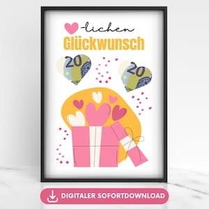 Affiche de cadeau d'anniversaire en argent pour billets de banque, téléchargement de l'exauceur de souhaits de cadeau d'argent d'emballage, argent de cadeau d'anniversaire