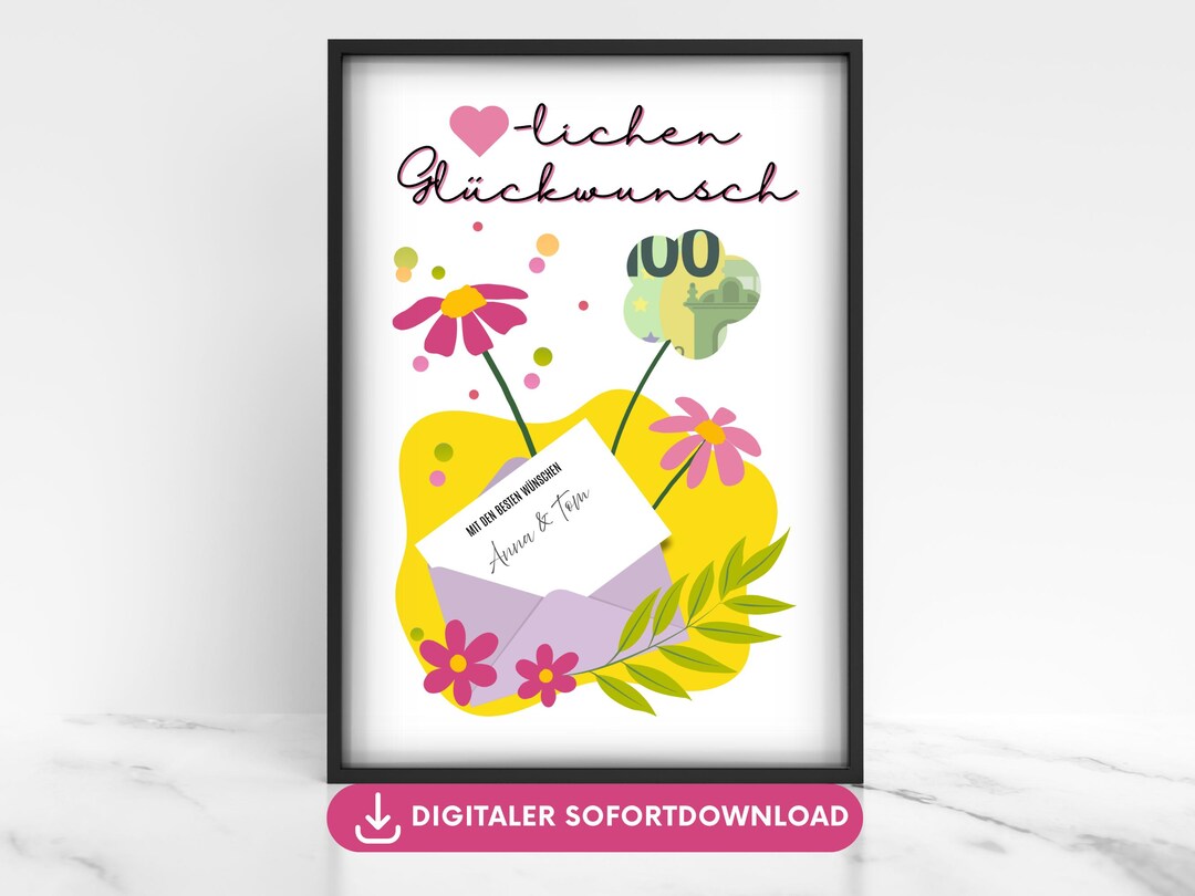 Floral Money Gift Poster for Birthdays With a Birthday Card Motif ...