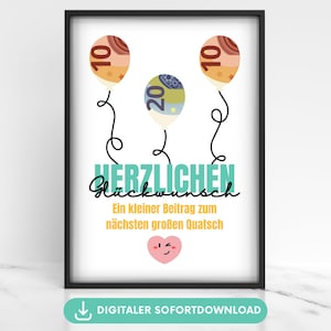 Grappige geld cadeau poster verjaardag wens vervuller geef geld, last minute cadeau verjaardag download inpakpapier bankbiljetten