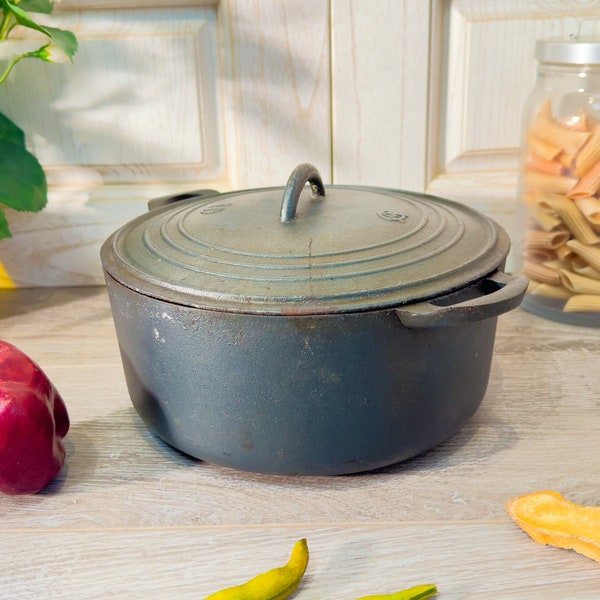 Magnifique Cocotte en Fonte, Française, Antique, Grande Taille, Bon état