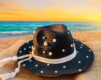 Boho Hat With Shells Rope Tassels Handmade Beach Hat With  display picture 1