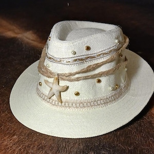 Vintage Style Western Cowgirl Hat for Women-White Coastal Cowgirl Custom Hat Straw, Pearl & Beads Beach Outfit Island Luxe Bride to be Hat