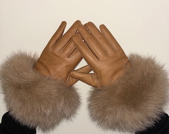 Gants en cuir de renard camel