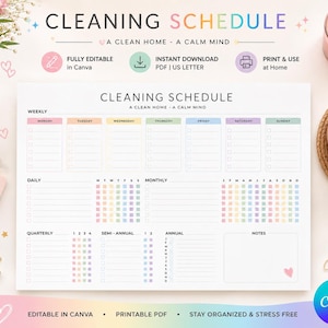 Editable Cleaning Schedule Printable – Ultimate Home Cleaning Planner & Canva Template