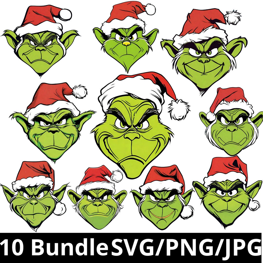10 Grinch Face Svg Bundle PNG Christmas Svg Grinch Face - Etsy