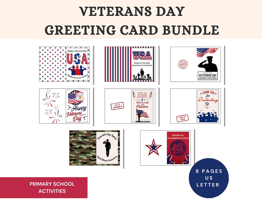 Veterans Day Greeting Card Bundle, Veterans Day Thank You Card ...