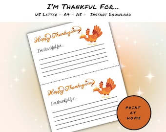Estoy agradecido por imprimible, mesa de Acción de Gracias, actividad de mesa con mensaje de agradecimiento, Acción de Gracias para niños y adultos, actividad de Friendsgiving