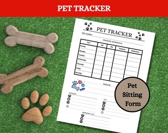 Pet Tracker, Dog Tracker, Cat Tracker, Puppy Planner, Pet Wellness, Pet Care Checklist, Pet Sitting Form, Pet Care Planner, Pet Organizer