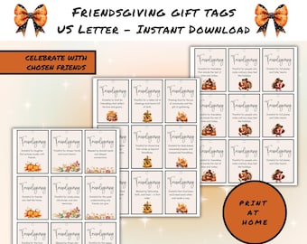 Friendsgiving-cadeaukaartjes, Friendsgiving-labels, Thanksgiving-tags, traktatiezakjes, Friendsgiving-decor, Friendsgiving-labels, Friendsgiving-gunsten