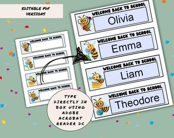 Bees Desktop Name Tag, Busy Bees Nameplate, Desktop Name Plates, Student Desk Tags, Classroom decor, Classroom Name Tag Editable PDF