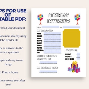 Birthday Interview, Birthday Interview Editable Answers, Birthday