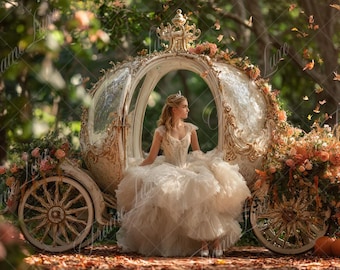 Princess Carriage in woods digital background, Soft Focus, Fine Art portrait photography backdrop,  creative composite, Photoshop overlay