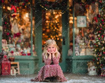 Christmas Store Front digital background, Fine Art Holiday portrait digital backdrop, festive Christmas composite,Studio Photography overlay