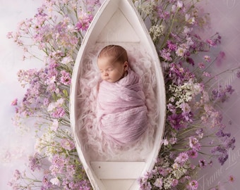 Newborn Digital Backdrop, Purple Flower Boat for baby girl boy, newborn Composite digital background, Photoshop Overlays, Studio Background