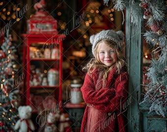 Christmas Store Front digital background, Fine Art Holiday portrait digital backdrop, festive Christmas composite,Studio Photography overlay