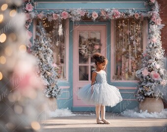 Christmas Store Front digital background, Fine Art Holiday portrait digital backdrop, festive Christmas composite,Studio Photography overlay