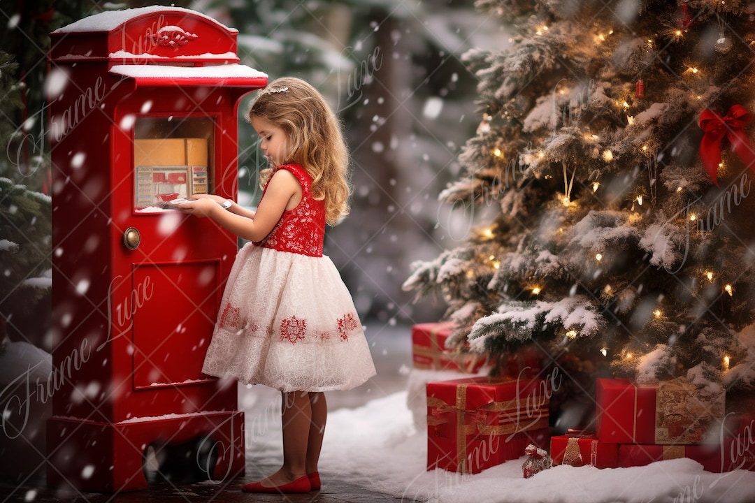 Christmas Mail Box Digital Background, Whimsical Holiday Portrait