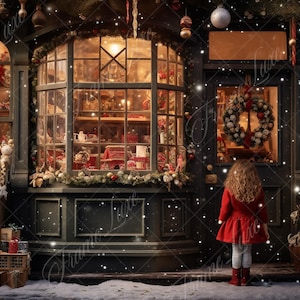 Christmas Store Front digital background, Fine Art Holiday portrait digital backdrop, festive Christmas composite,Studio Photography overlay