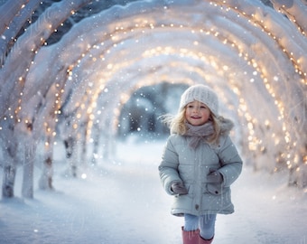 Winter White Snow Arch digital background, Fine Art Holiday portrait digital backdrop, festive Christmas composite, Photography overlay