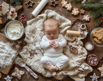 Christmas Baking digital background, Holiday portrait digital backdrop, festive Christmas Newborn composite, Studio Photography overlay