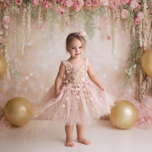 Pink Gold Balloon Garland digital background, Fine Art photography digital backdrop, Cake Smash, Birthday Studio composite,Photoshop overlay