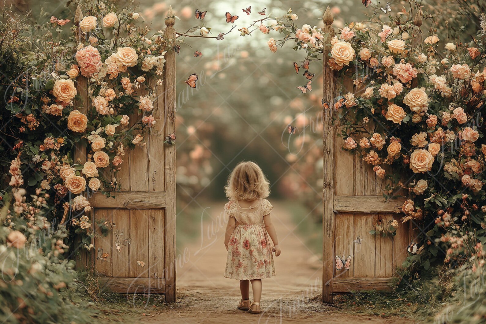 Wooden Rose Gate in Garden Digital Background, Nature Path, Muted ...