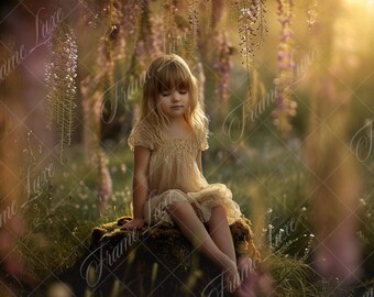 Tree Stump in forest digital background, Fine Art portrait photography digital backdrop, fantasy creative composite, Photoshop overlay
