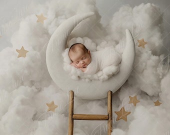 Neugeborenen digitalen Hintergrund, weißer Mond, Baby, Mond Sterne zusammengesetzter digitaler Hintergrund, Photoshop Overlays, Studio Hintergrund