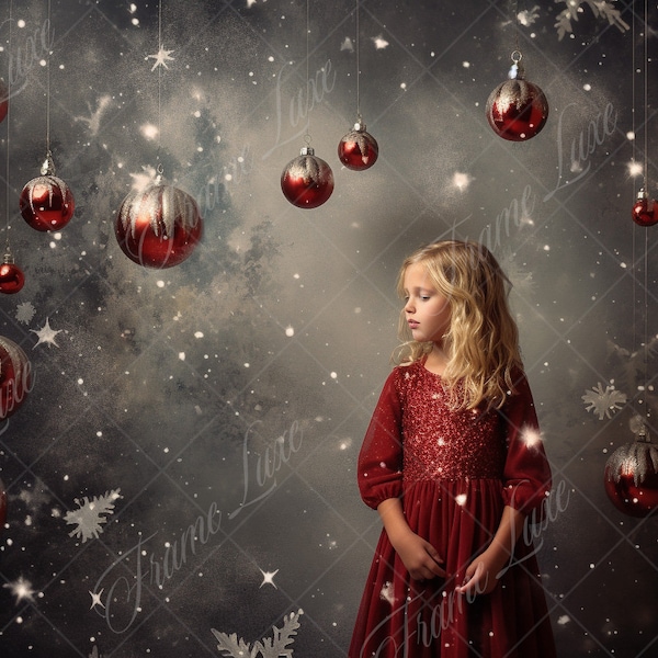 Red Christmas Ornament digital background, Fine Art Holiday portrait digital backdrop,festive Christmas composite,Studio Photography overlay