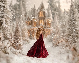 Cottage house in winter forest digital background, Fine Art digital backdrop, Enchanted Wonderland, Children composite, Photography overlay