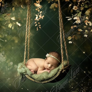 Grün Gold Blatt Schaukel Neugeborenen digitaler Hintergrund, Baby Boy Fine Art Neugeborenen Fotografie digitaler Hintergrund, kreative Verbundstoff, Photoshop-Overlay