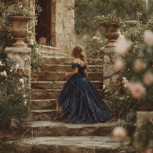 Stairs in Pink Rose Garden digital background, Vintage Fine Art portrait photography digital backdrop, creative composite, Photoshop overlay