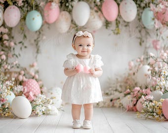 Fondo digital de huevo de Pascua de estudio blanco, fondo digital para fotografía de retrato de bellas artes, composición creativa navideña, superposición de Photoshop